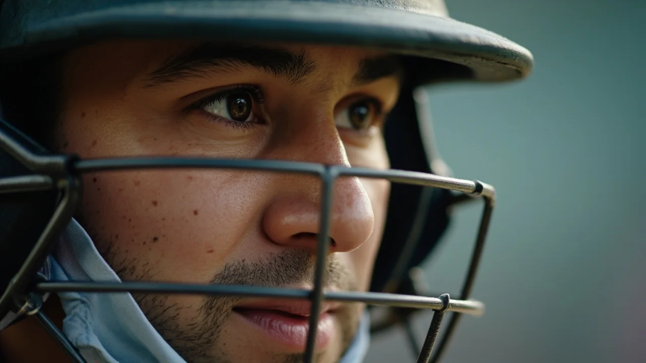 Cricket batter playing an attacking shot under stadium lights